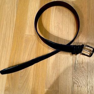 Men’s Waxhide leather black w blue topstitch &  edge, silver buckle 1 1/4” wide